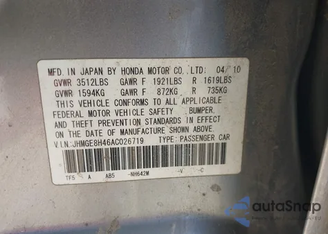 2010 Honda Fit Sport из США, поврежденный, VIN JHMGE8H46AC026719